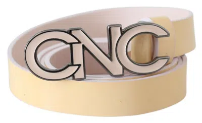Costume National Beige Leather Pink Letter Logo Belt In Neutral