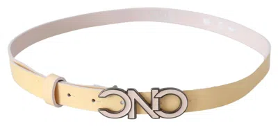 Costume National Beige Leather Pink Letter Logo Belt In Neutral