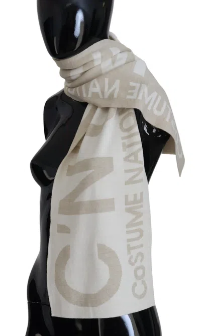 Costume National Beige White Logo Wrap Warmer Shawl Women's Scarf In Sand