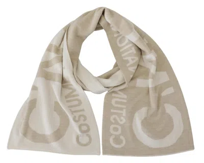 Costume National Beige White Logo Wrap Warmer Shawl Women's Scarf In Sand