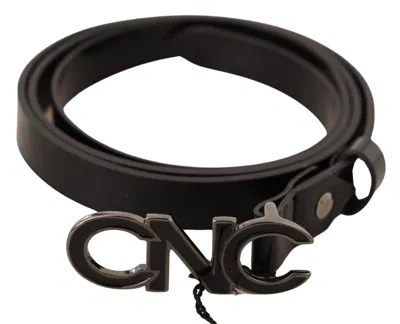 Costume National Black Leather Letter Logo Buckle Belt In Black
