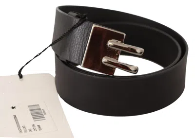 Costume National Black Leather Silver Buckle Waist Belt In Black