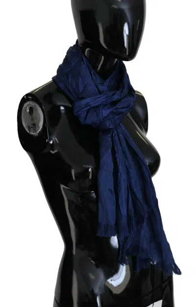 Costume National Blue Silk Shawl Foulard Fringes Scarf In Blue