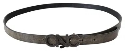 Costume National Dark Brown Leather Letter Logo Buckle Belt In Black