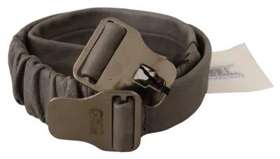 Costume National Gray Leather Silver Buckle Waist Belt In Gray