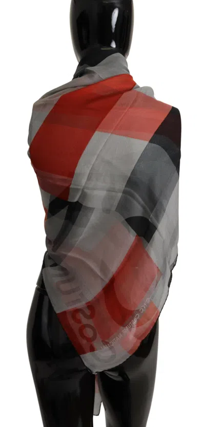 Costume National Gray Red Shawl Foulard Wrap  Women's Scarf