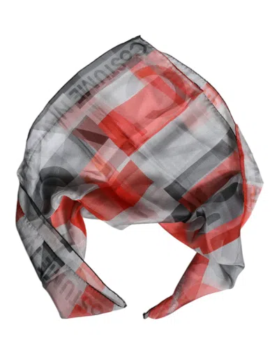 Costume National Gray Red Silk Square Neck Wrap Women's Scarf In Multi