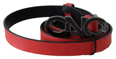 Costume National Red Reversible Leather Logo Women's Belt In Red