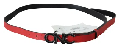 Costume National Red Reversible Leather Logo Women's Belt In Red