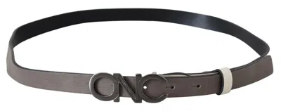 Costume National White Black Leather Letter Logo Buckle Belt In Neutral