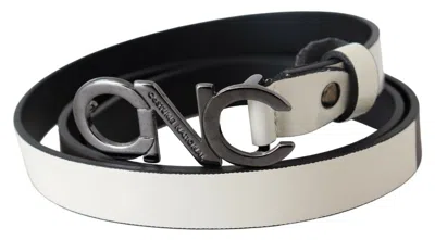 Costume National Belt Mettalic Gray Leather Logo Belt In White