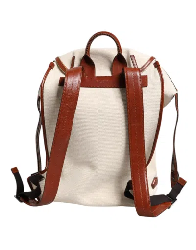 Pre-owned Dolce & Gabbana Beige Brown Canvas Leather Edge Travel Men Back Pack Men's Bag () In Sand