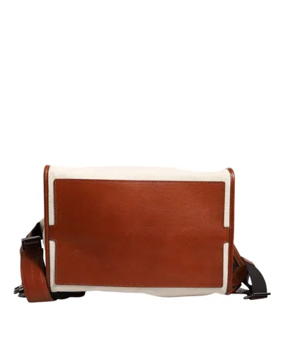 Pre-owned Dolce & Gabbana Beige Brown Canvas Leather Edge Travel Men Back Pack Men's Bag () In Sand