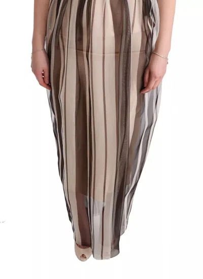 Pre-owned Dolce & Gabbana Beige Brown Striped Silk Sheath Women's Dress ()