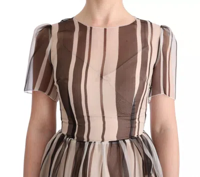 Pre-owned Dolce & Gabbana Beige Brown Striped Silk Sheath Women's Dress ()