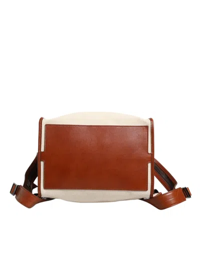 Pre-owned Dolce & Gabbana Beige Brown Canvas Leather Travel Back Pack Men's Bag () In Sand