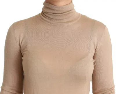 Pre-owned Dolce & Gabbana Beige Cashmere Silk Turtleneck Pullover Women's Sweater () In Sand