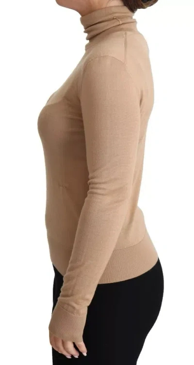 Pre-owned Dolce & Gabbana Beige Cashmere Silk Turtleneck Pullover Women's Sweater () In Sand