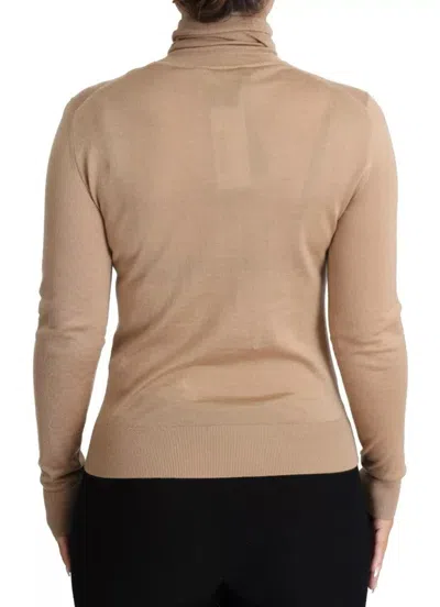 Pre-owned Dolce & Gabbana Beige Cashmere Silk Turtleneck Pullover Women's Sweater () In Sand