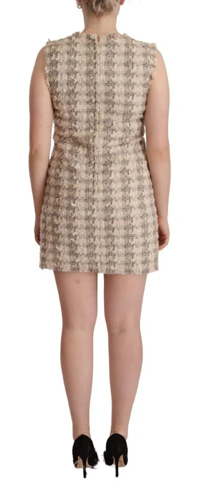 Dolce & Gabbana Beige Checkered Sleeveless Mini Shift Dress In Nude