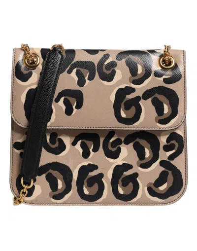 Pre-owned Dolce & Gabbana Beige Dg Leopard Pattern Leather Crossbody Women's Bag () In Sand