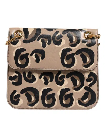 Pre-owned Dolce & Gabbana Beige Dg Leopard Pattern Leather Crossbody Women's Bag () In Sand