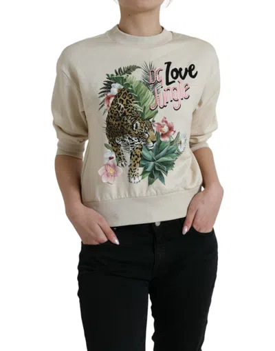 Dolce & Gabbana Beige Jungle Printed Cotton Pullover Sweater In Neutral