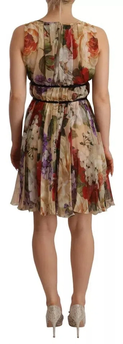 Pre-owned Dolce & Gabbana Beige Floral Sleeveless Round Neck Mini Women's Dress () In Sand