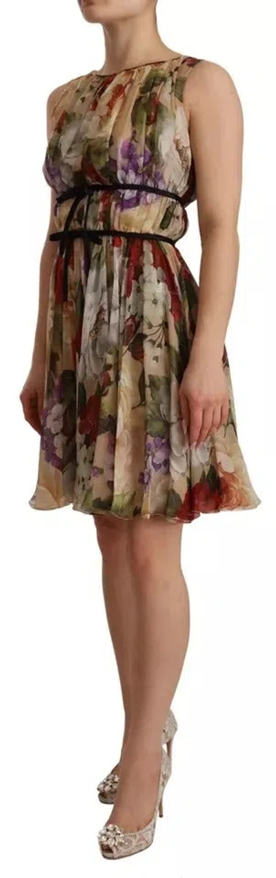 Pre-owned Dolce & Gabbana Beige Floral Sleeveless Round Neck Mini Women's Dress () In Sand