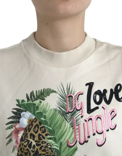 Dolce & Gabbana Beige Jungle Printed Cotton Pullover Sweater In Neutral