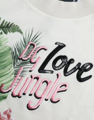 Dolce & Gabbana Beige Jungle Printed Cotton Pullover Sweater In Neutral