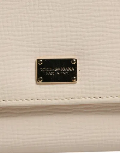 Pre-owned Dolce & Gabbana Beige Leather Trifold Logo Plaque Card Holder Women's Wallet () In Sand