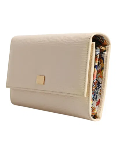 Pre-owned Dolce & Gabbana Beige Leather Trifold Logo Plaque Card Holder Women's Wallet () In Sand