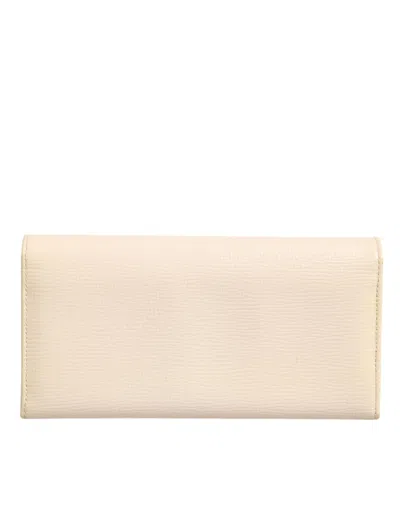 Pre-owned Dolce & Gabbana Beige Leather Trifold Logo Plaque Card Holder Women's Wallet () In Sand