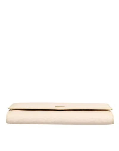 Pre-owned Dolce & Gabbana Beige Leather Trifold Logo Plaque Card Holder Women's Wallet () In Sand