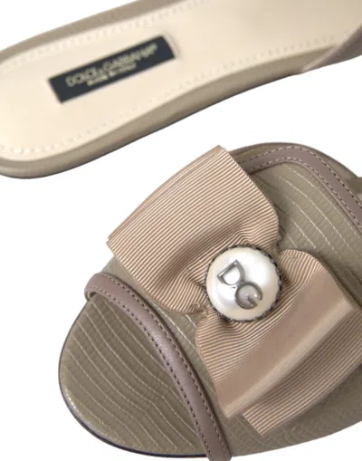 Dolce & Gabbana Beige Logo Pearl Flats Sandals Slides Shoes In Sand