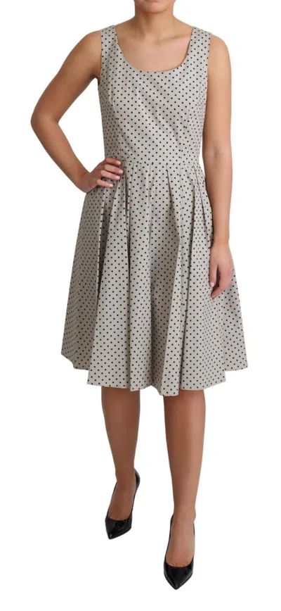 Dolce & Gabbana Beige Polka Dotted Cotton A-line Women's Dress In White