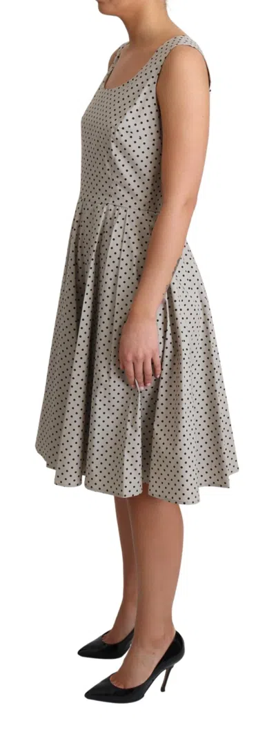 Dolce & Gabbana Beige Polka Dotted Cotton A-line Women's Dress In White