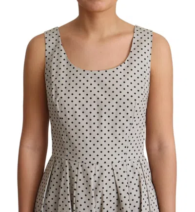 Dolce & Gabbana Beige Polka Dotted Cotton A-line Women's Dress In White