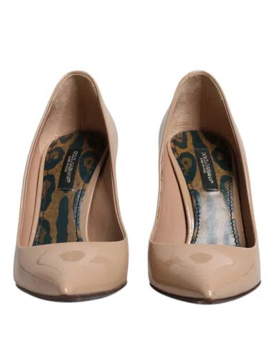Pre-owned Dolce & Gabbana Beige Patent Leather Stiletto Heel Pumps Women's Shoes () In Sand