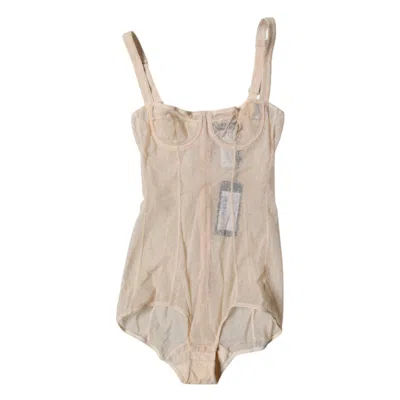 Dolce & Gabbana Beige Tulle Balconette Bra Bodysuit Women's Underwear In Sand