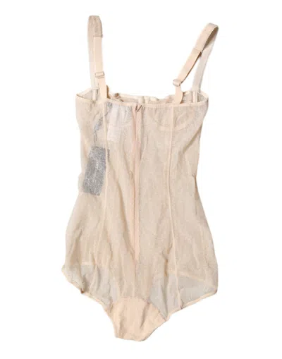 Dolce & Gabbana Beige Tulle Balconette Bra Bodysuit Women's Underwear In Sand