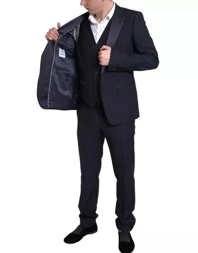 Pre-owned Dolce & Gabbana Black 3 Piece Single Breasted Martini Men's Suit ()