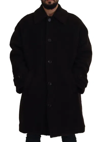 Dolce & Gabbana Black Alpaca Button Down Trench Coat Jacket