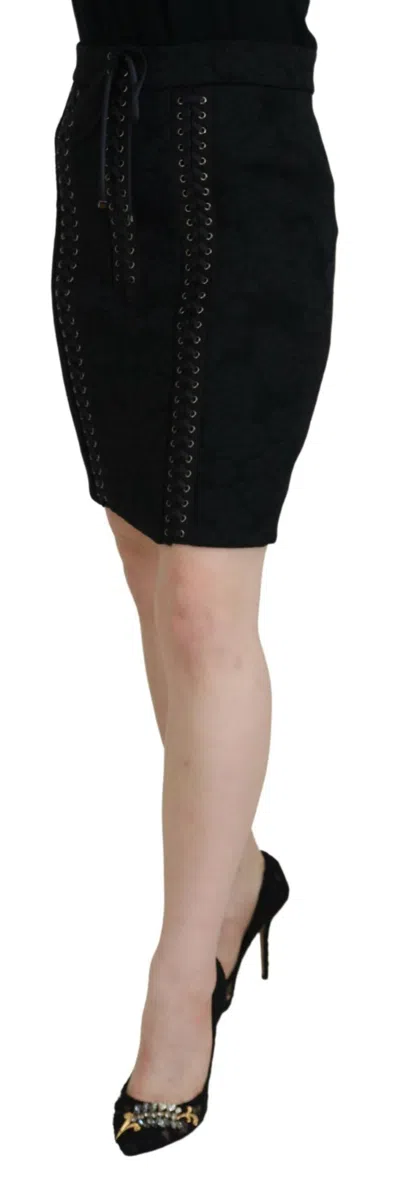 Dolce & Gabbana Black Brocade Mini Above Knee Pencil Women's Skirt In Black