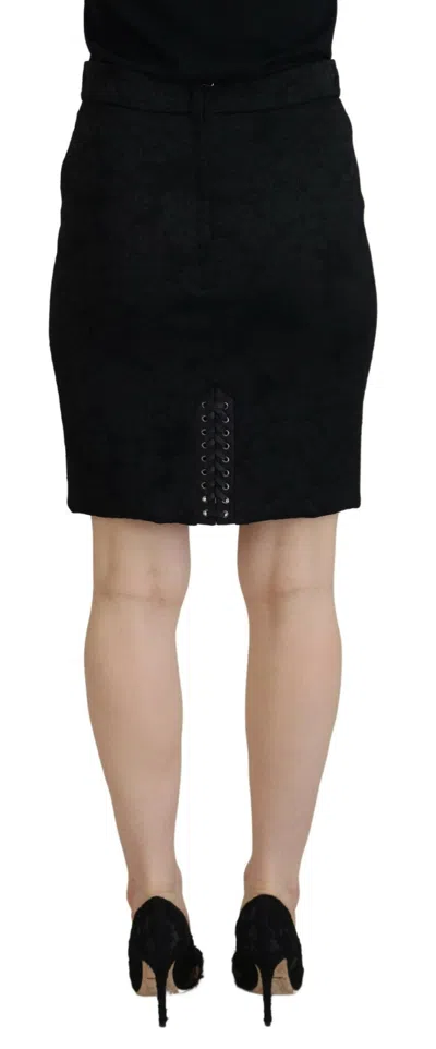 Dolce & Gabbana Black Brocade Mini Above Knee Pencil Women's Skirt In Black