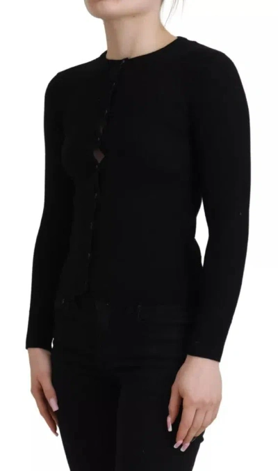 Pre-owned Dolce & Gabbana Black Button Down Slim Cardigan Wool Women's Sweater ()