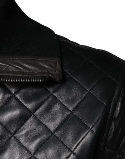Pre-owned Dolce & Gabbana Black Calf Leather Quilted Full Zip Men's Jacket ()