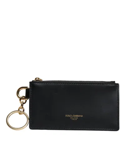 Pre-owned Dolce & Gabbana Black Calfskin Leather Dg Logo Card Holder Men's Wallet ()