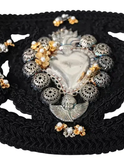 Pre-owned Dolce & Gabbana Black Canvas Embellished Waist Women Women's Belt ()